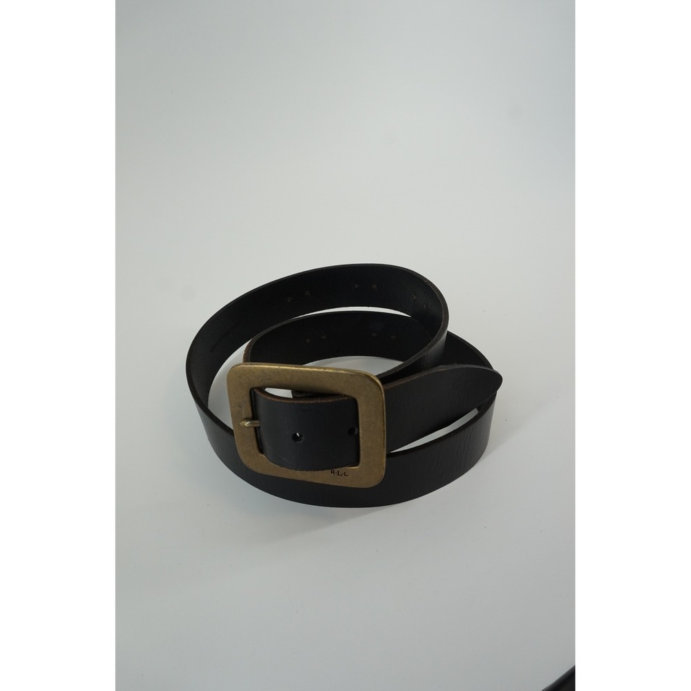 Lauren Ralph Lauren Studded Leather Belt Western Boho Brass Buckle Black L - Picture 2 of 7